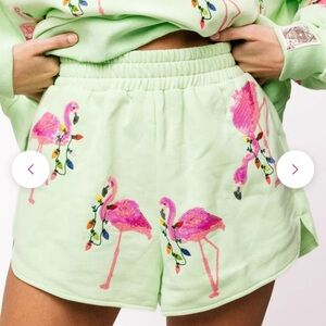 Queen of Sparkles Flamingo Embroidered Women's Shorts